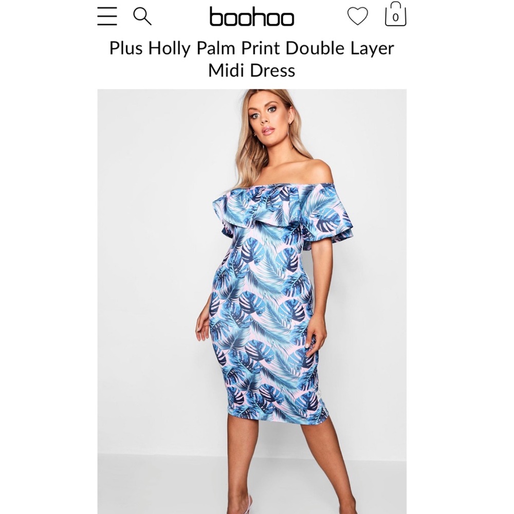 NWT Plus Holly Palm Print Double Layer Midi Dress